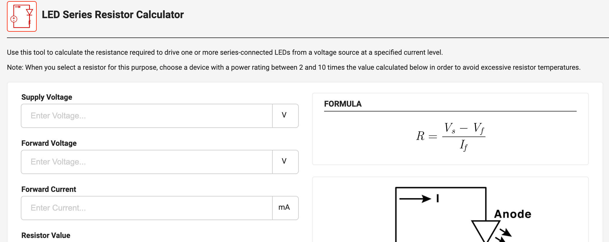 LED Resistor Calculator screenshot or placeholder